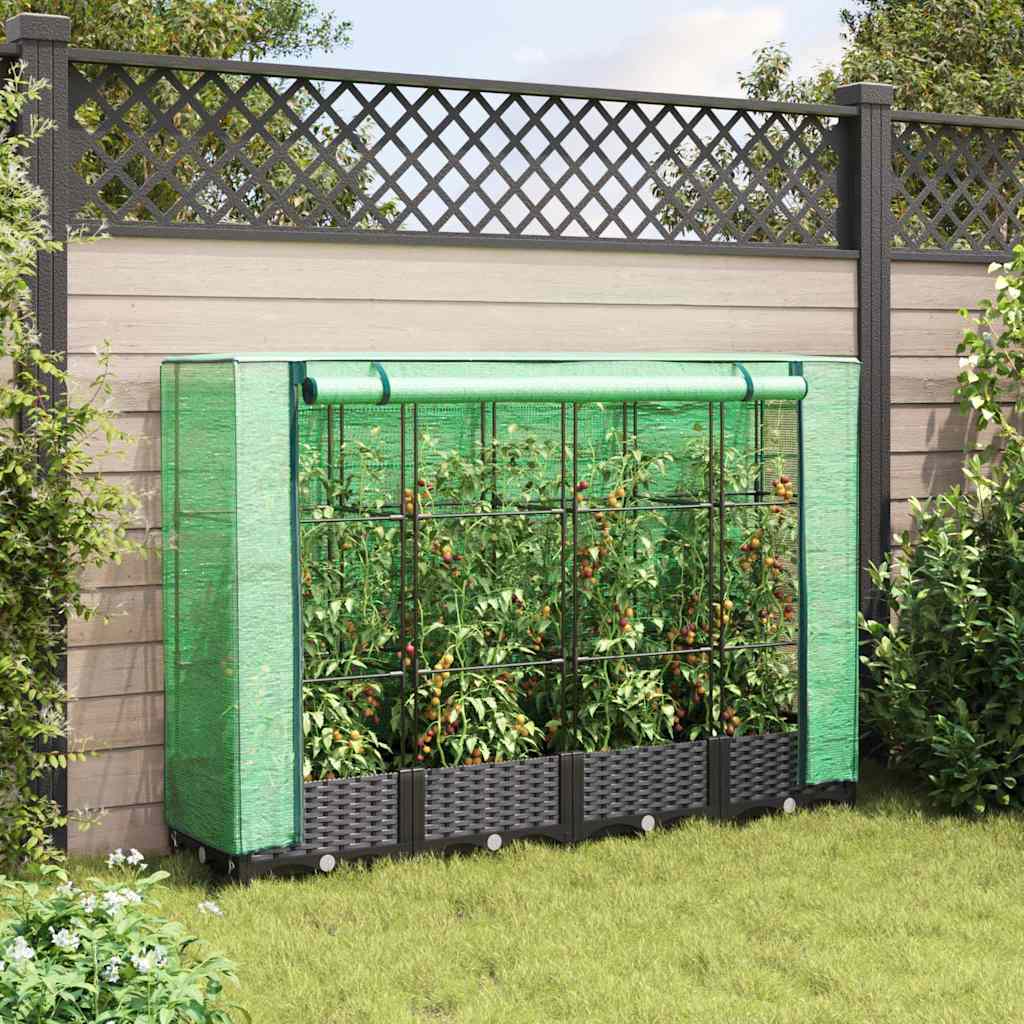 Povišena gredica s pokrovom za staklenik izgled ratana 160x40x123 cm