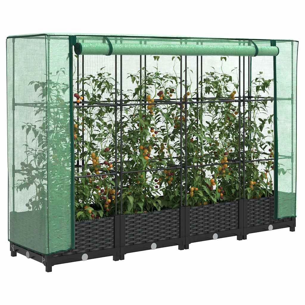 Povišena gredica s pokrovom za staklenik izgled ratana 160x40x123 cm