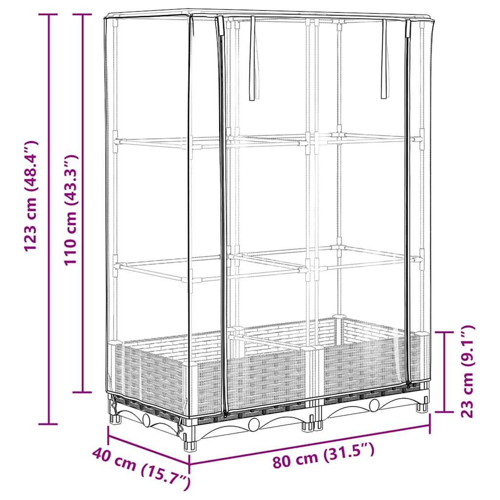 Povišena gredica s pokrovom za staklenik 80 x 40 x 123 cm