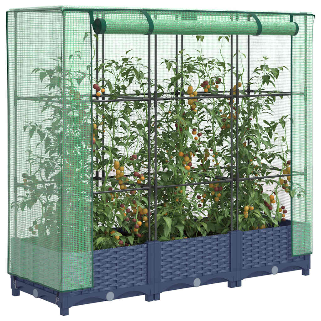 Povišena gredica s pokrovom za staklenik izgled ratana 120x40x123 cm