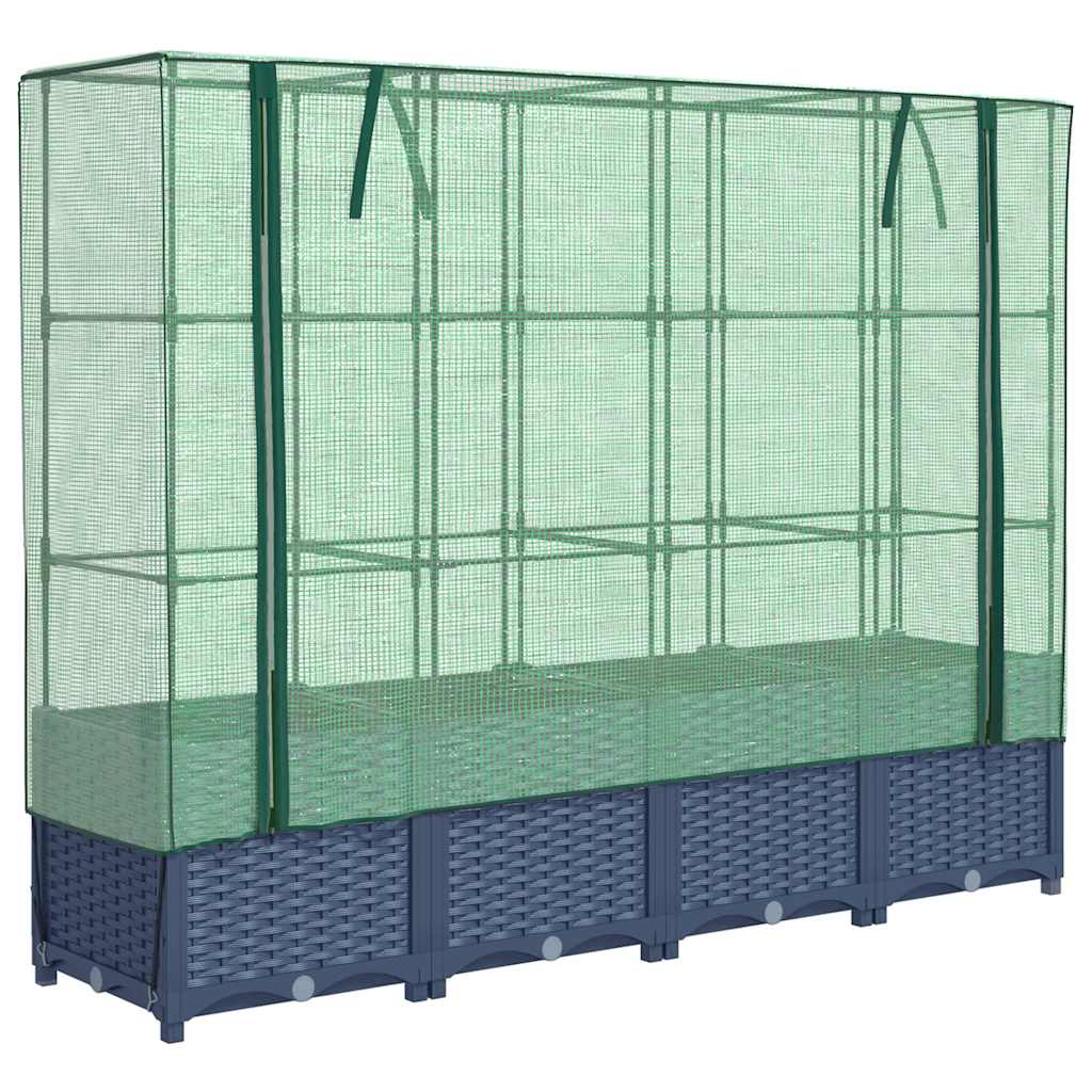 Povišena gredica s pokrovom za staklenik izgled ratana 160x40x138 cm