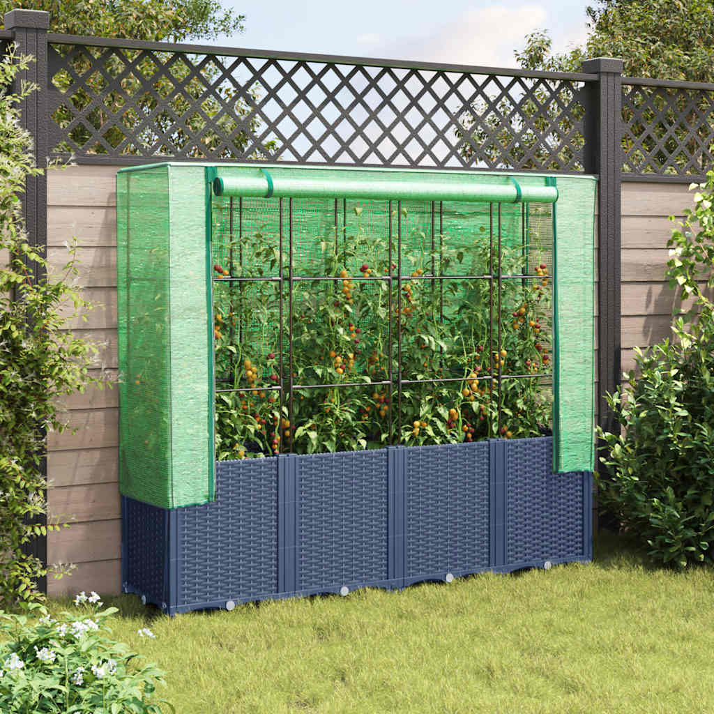 Povišena gredica s pokrovom za staklenik izgled ratana 160x40x153 cm