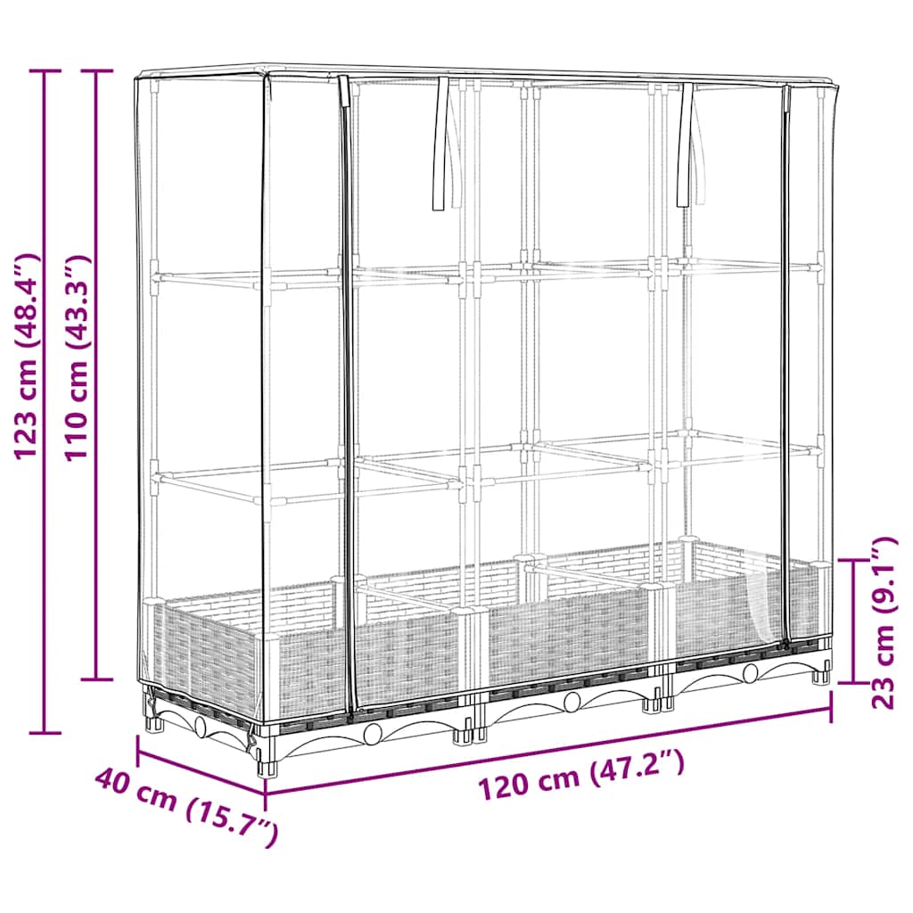Povišena gredica s pokrovom za staklenik 120 x 40 x 123 cm
