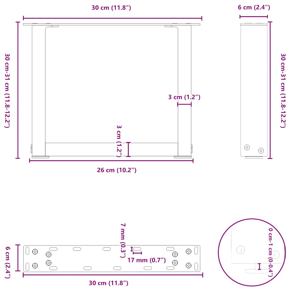 Noge za klub stolić U-oblik 2 kom Bijele 30 x (30-31) cm Čelik