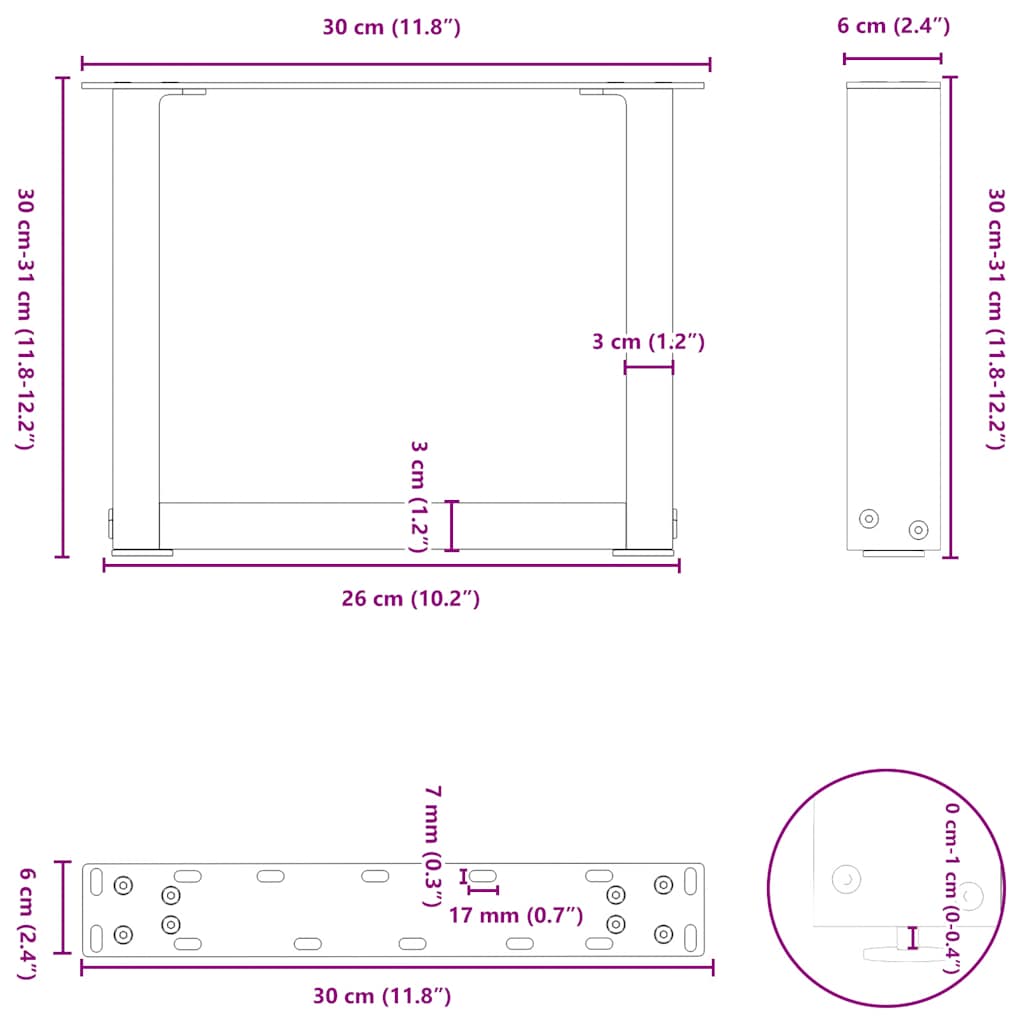 Noge za klub stolić U-oblik 2 kom antracit 30 x (30-31) cm čelik