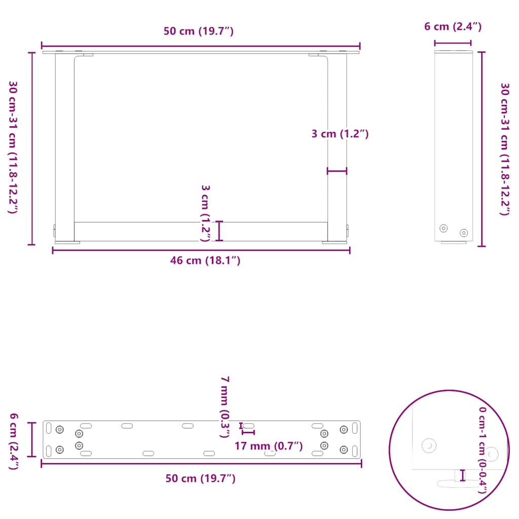Noge za klub stolić U-oblik 2 kom Bijele 50 x (30-31) cm Čelik