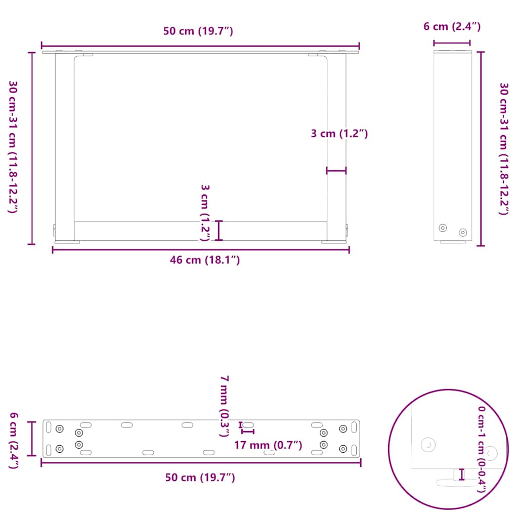 Noge za klub stolić U-oblik 2 kom antracit 50 x (30-31) cm čelik