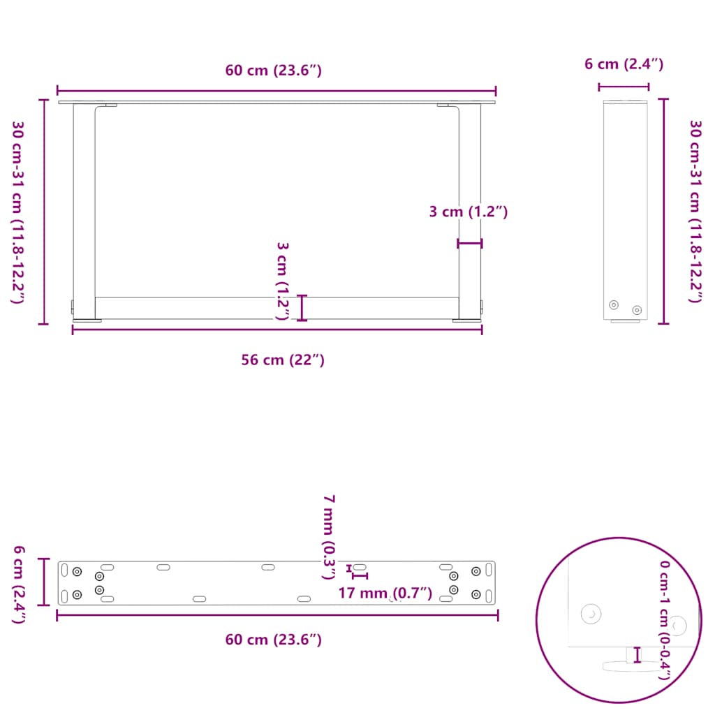 Noge za klub stolić U-oblik 2 kom antracit 60 x (30-31) cm čelik