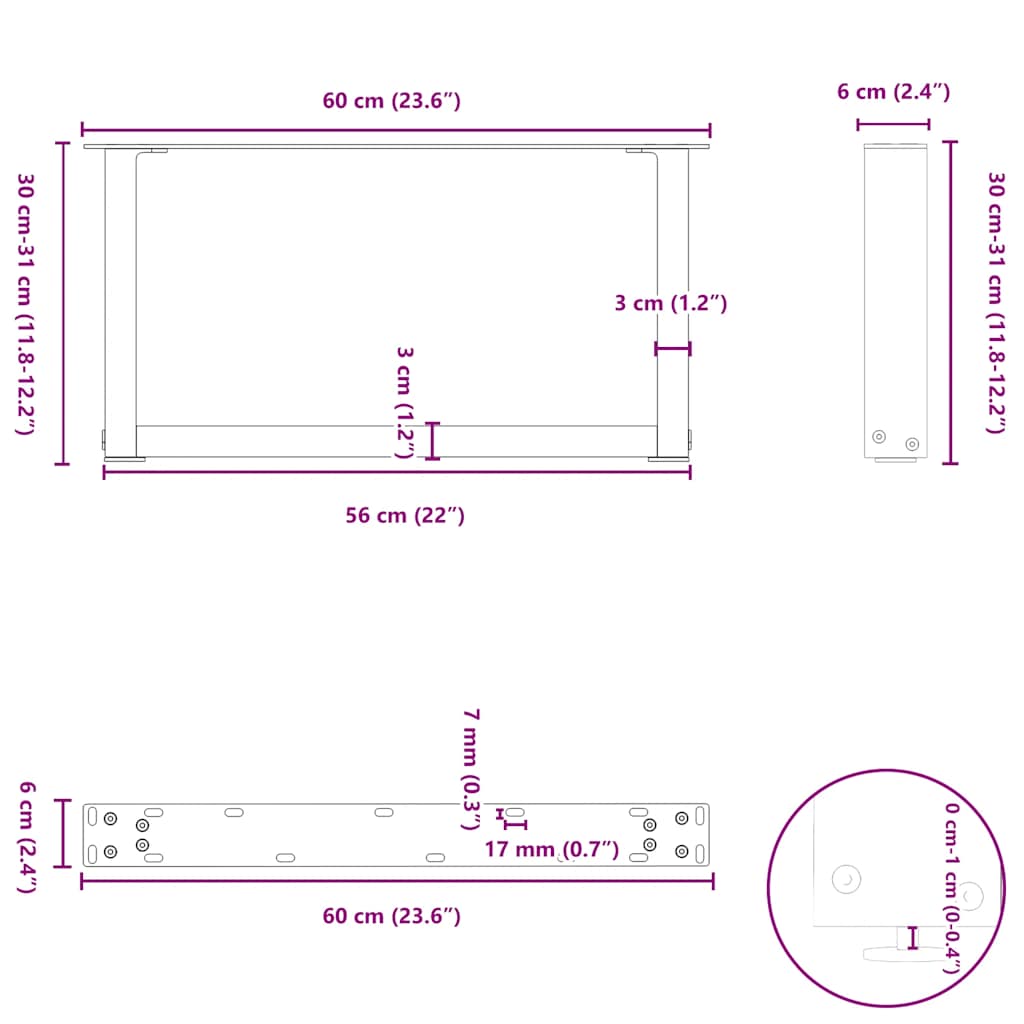 Noge za klub stolić U-oblik 2 kom Prirodni čelik 60 x (30-31) cm Čelik