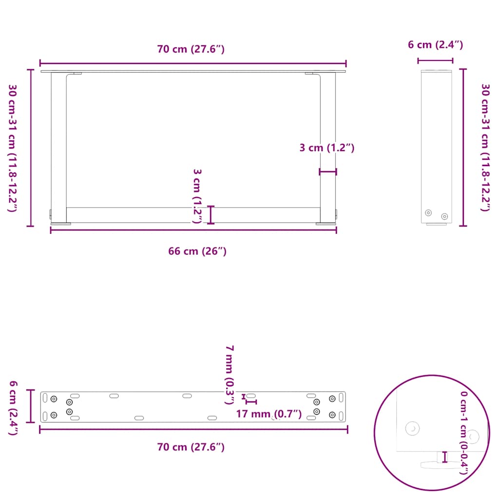 Noge za klub stolić U-oblik 2 kom Prirodni čelik 70 x (30-31) cm Čelik