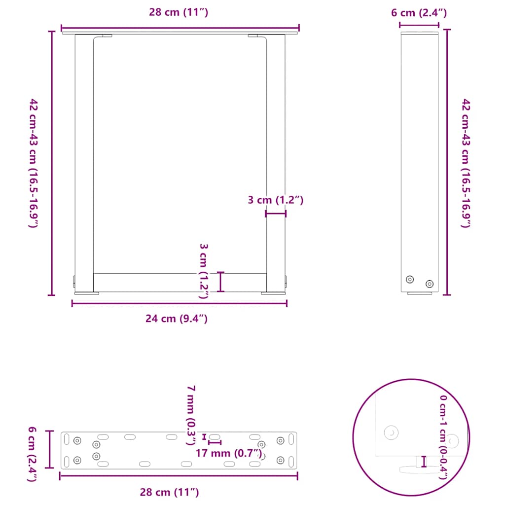 Noge za klub stolić U-oblik 2 kom antracit 28 x (42-43) cm čelik