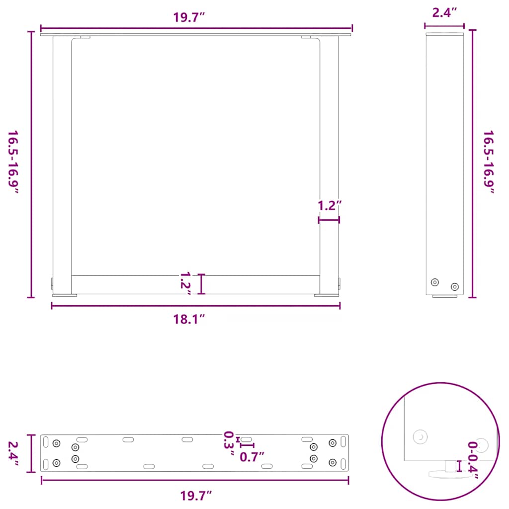 Noge za klub stolić U-oblik 2 kom antracit 50 x (42-43) cm čelik