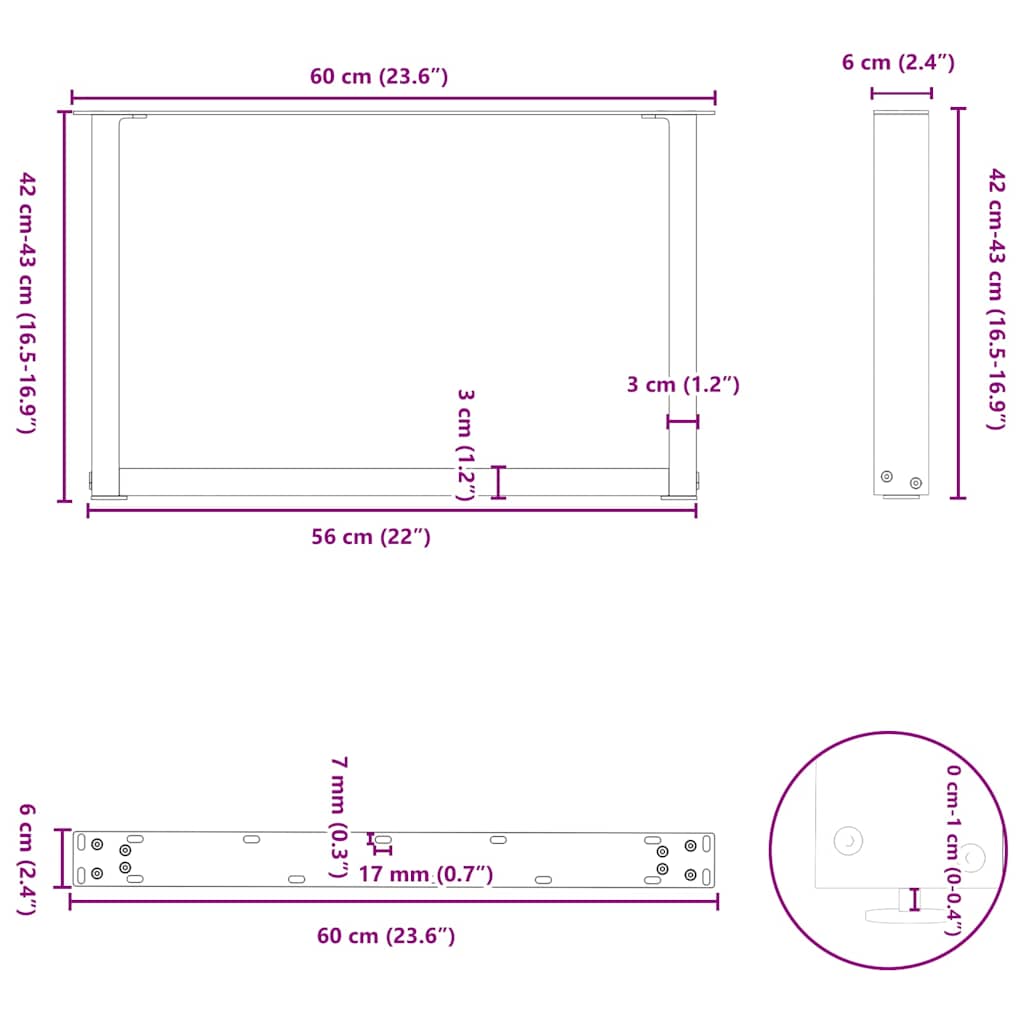 Noge za klub stolić U-oblik 2 kom Crne 60 x (42-43) cm Čelik