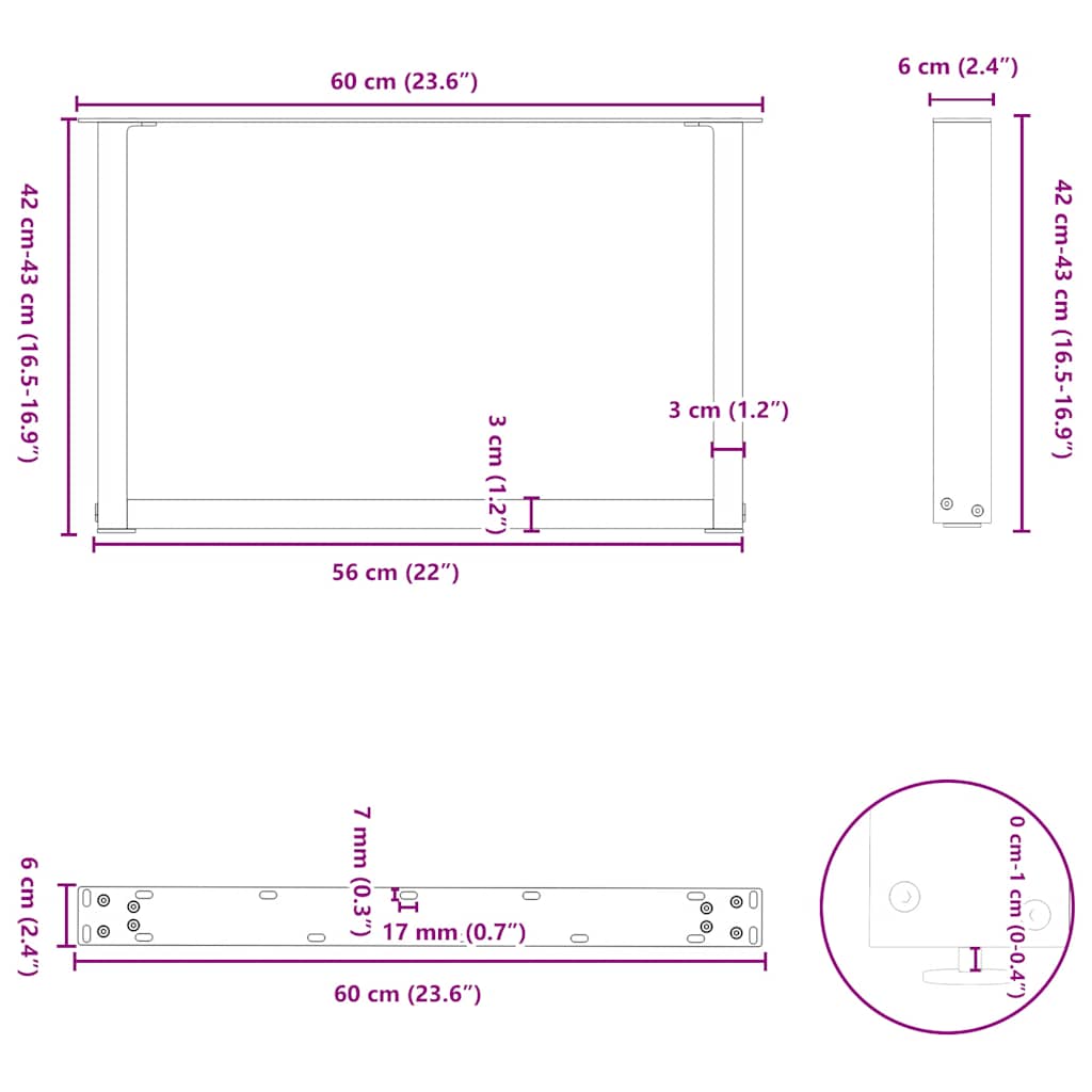 Noge za klub stolić U-oblik 2 kom Bijele 60 x (42-43) cm Čelik