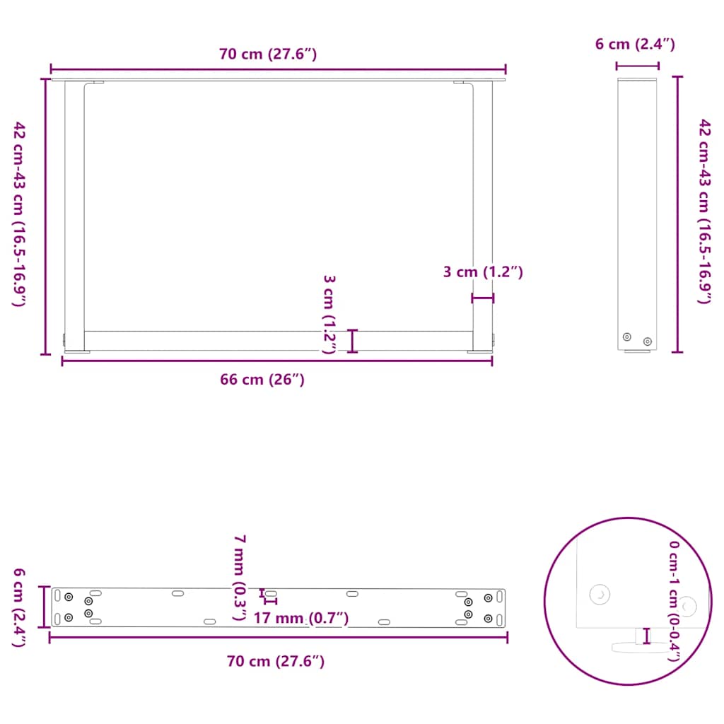 Noge za klub stolić U-oblik 2 kom Prirodni čelik 70 x (42-43) cm Čelik