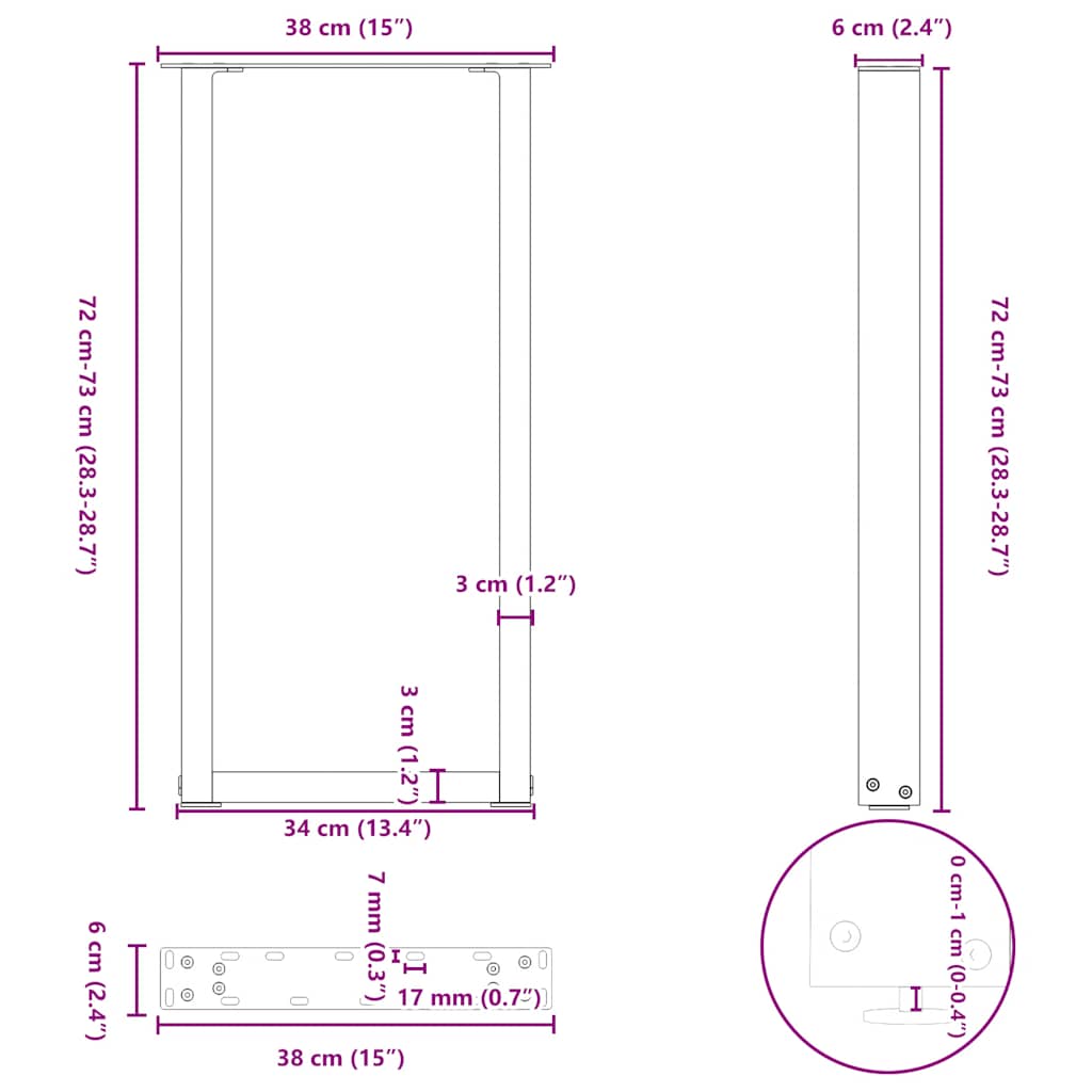 Noge za konzolni stol U-oblik 2 kom Bijele 38 x (72-73) cm Čelik
