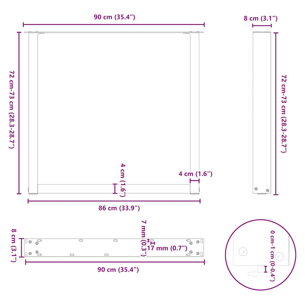 Noge za blagovaonski stol U-oblik 2 kom Bijele 90 x (72-73) cm Čelik