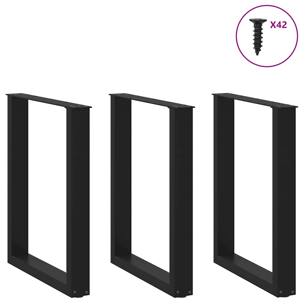Noge za blagovaonski stol U-oblik 3 kom Crne 70 x (72-73) cm Čelik