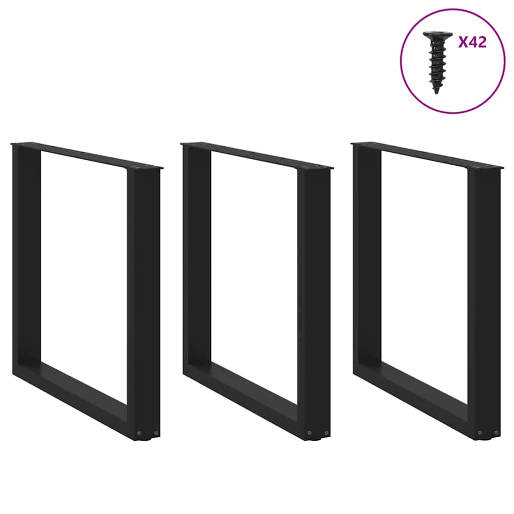 Noge za blagovaonski stol U-oblik 3 kom Crne 80 x (72-73) cm Čelik
