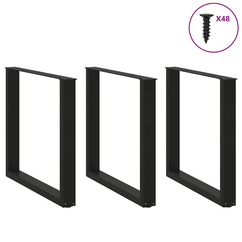 Noge za blagovaonski stol U-oblik 3 kom Crne 90 x (72-73) cm Čelik