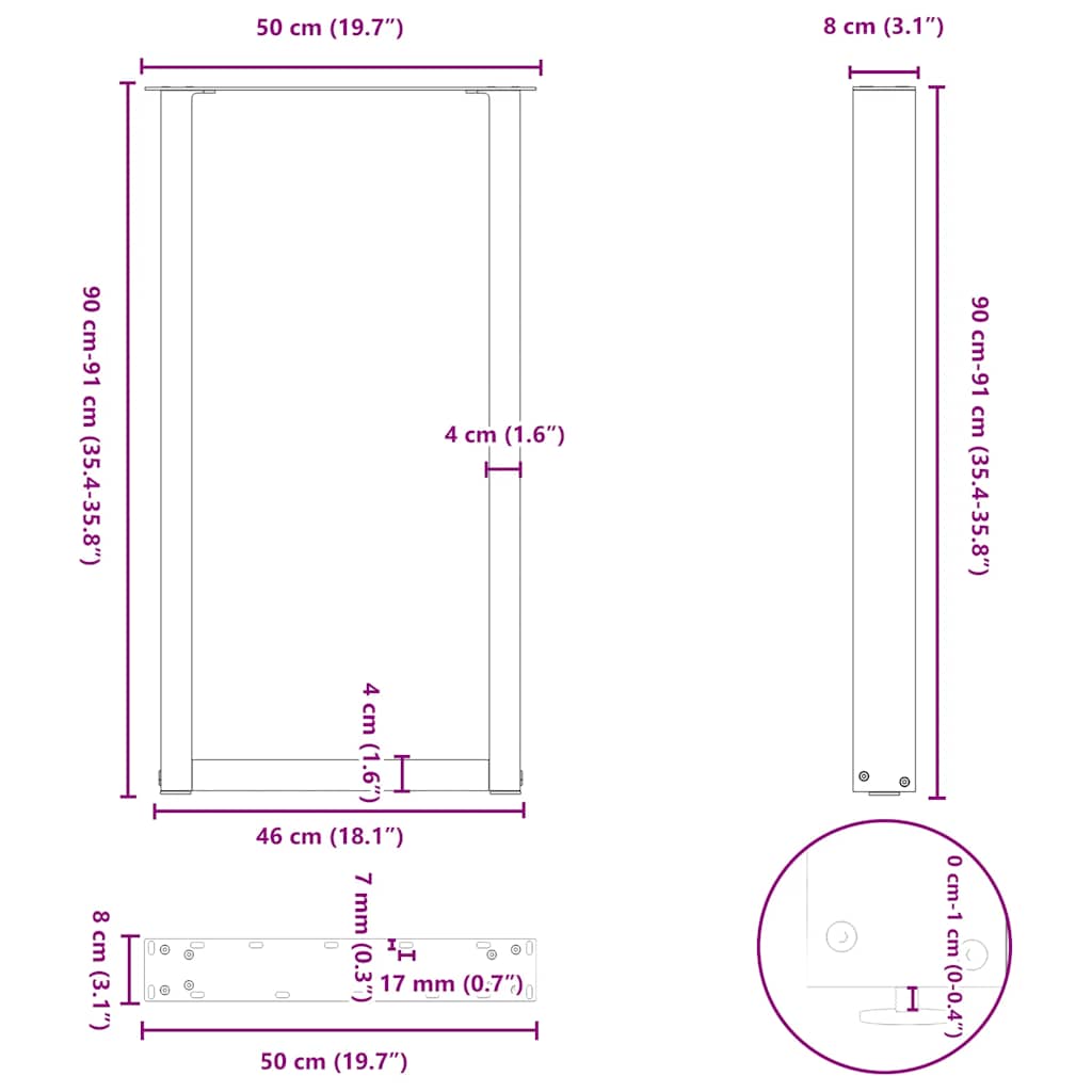 Noge za barski stol U-oblika 2 kom Bijele 50 x (90-91) cm Čelik