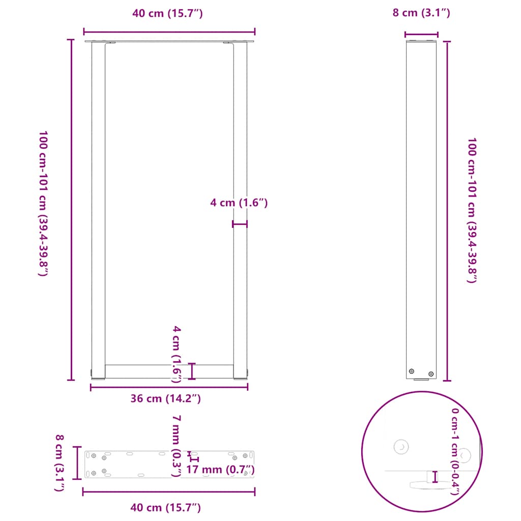 Noge za barski stol U-oblika 2 kom Bijele 40 x (100-101) cm Čelik