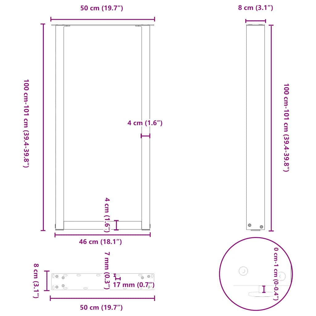 Noge za barski stol U-oblika 2 kom Bijele 50 x (100-101) cm Čelik
