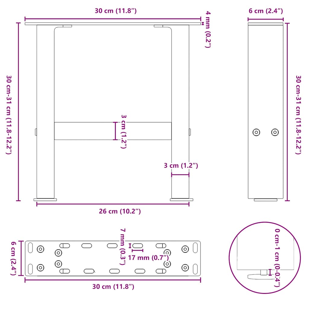 Noge za klub stolić crne 2 kom 30 x (30-31) cm čelik