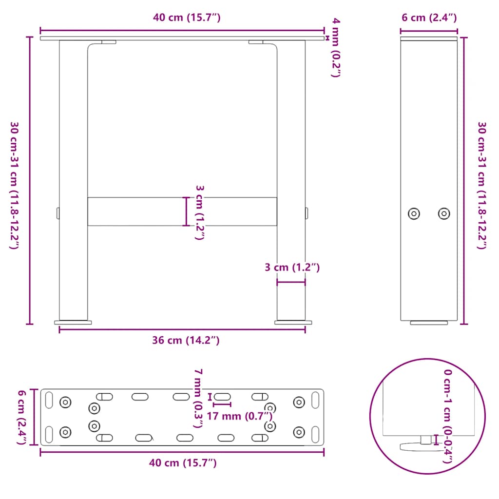 Noge za klub stolić crne 2 kom 40 x (30-31) cm čelik