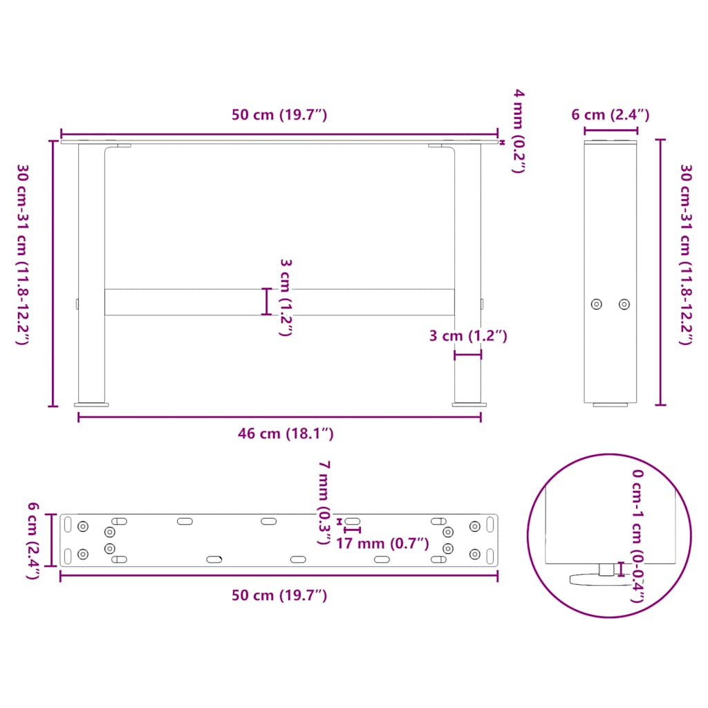 Noge za klub stolić bijele 2 kom 50 x (30-31) cm čelik