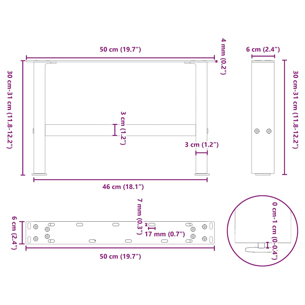 Noge za klub stolić antracit boje 2 kom 50 x (30-31) cm čelik