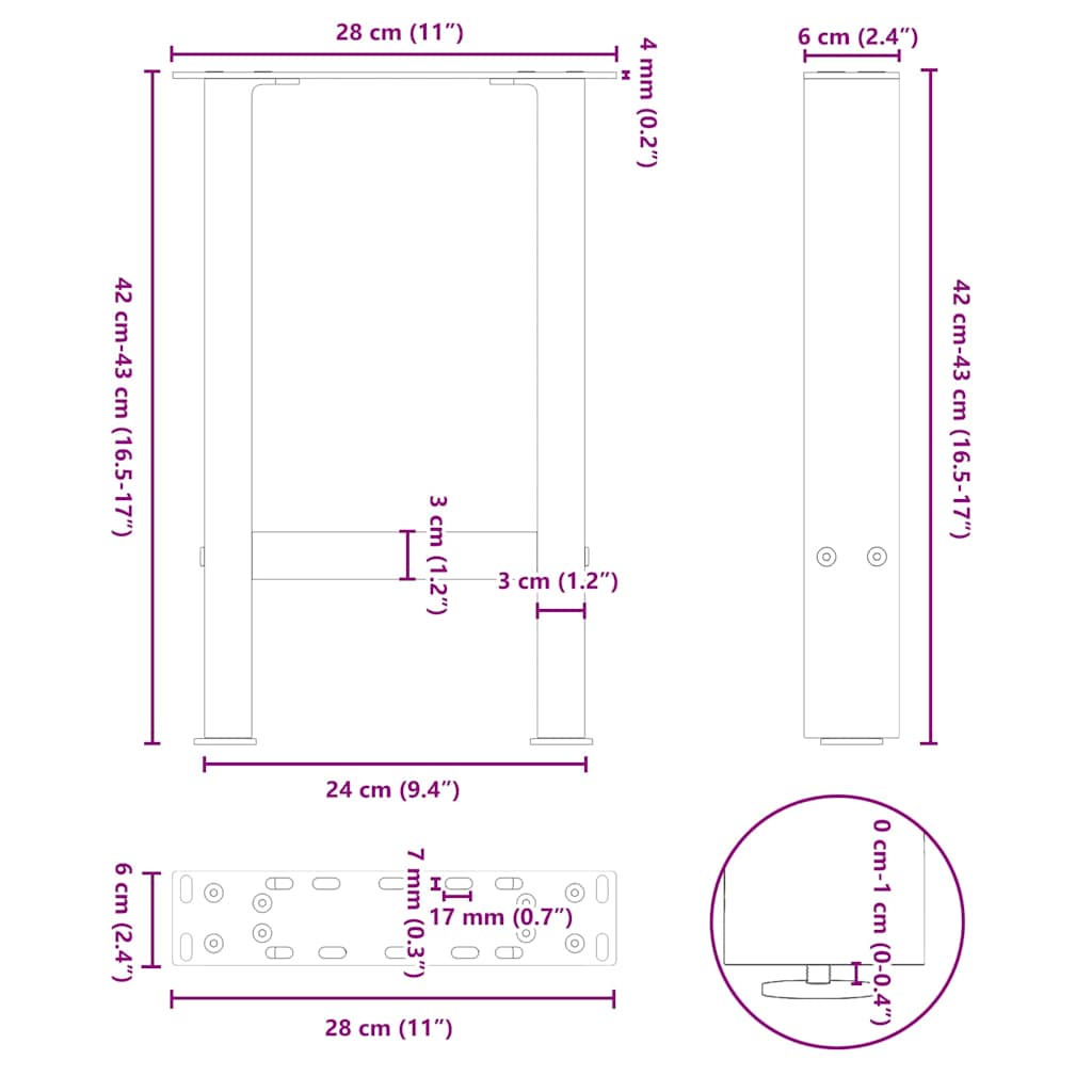 Noge za klub stolić prirodni čelik 2 kom 28 x (42-43) cm čelik