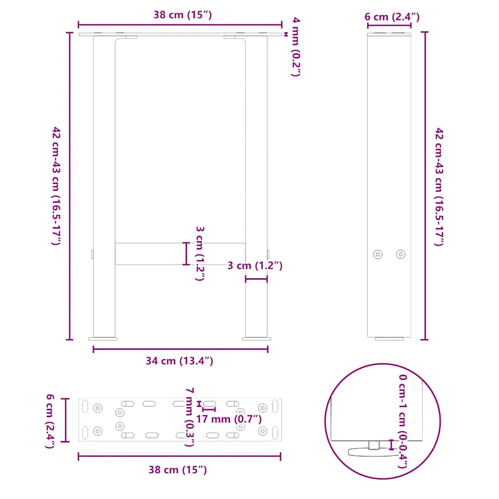 Noge za klub stolić crne 2 kom 38 x (42-43) cm čelik