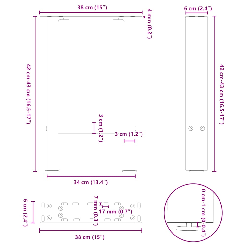 Noge za klub stolić Prirodni čelik 2 kom 38 x (42-43) cm Čelik
