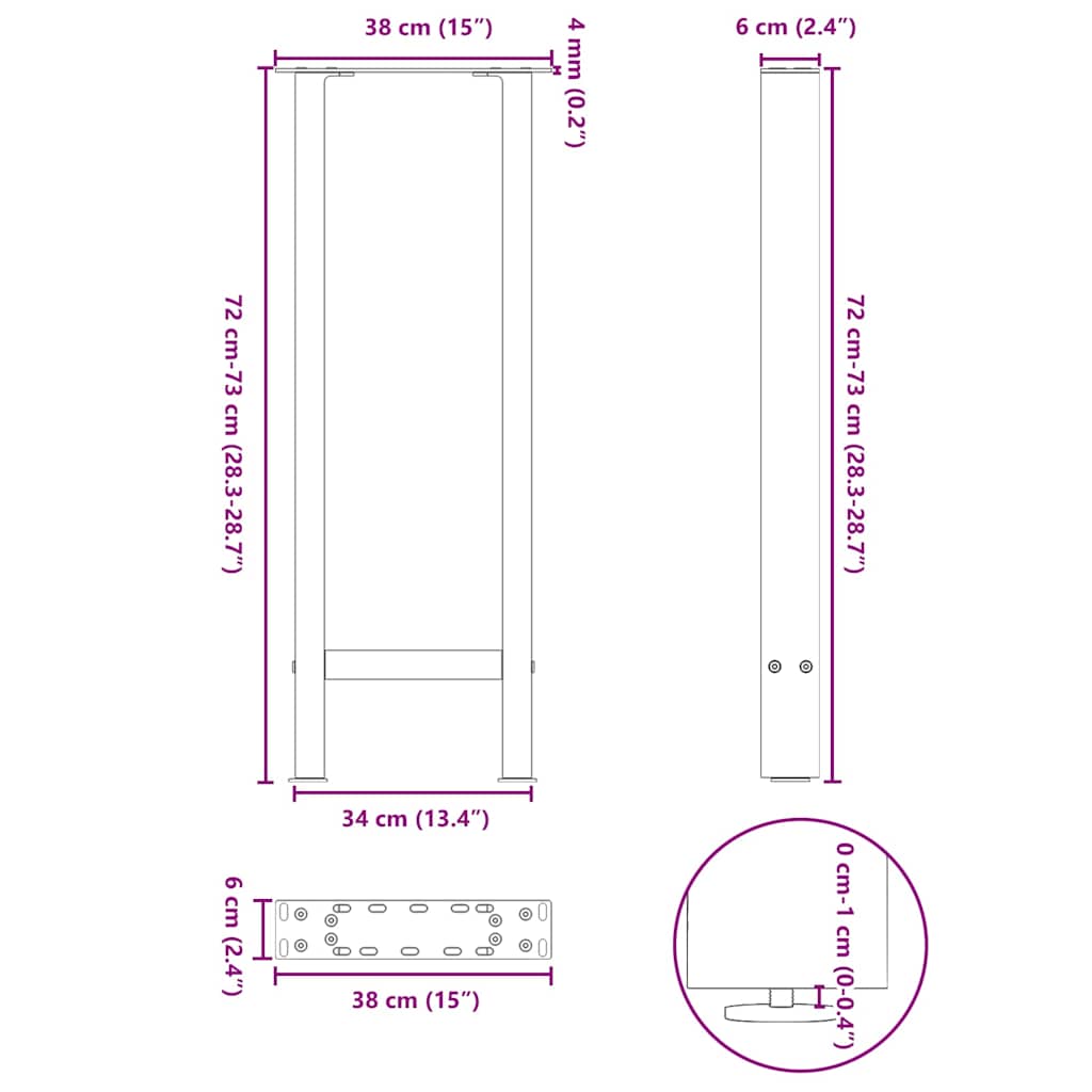 Noge za konzolni stol bijele 2 kom 38 x (72-73) cm čelične