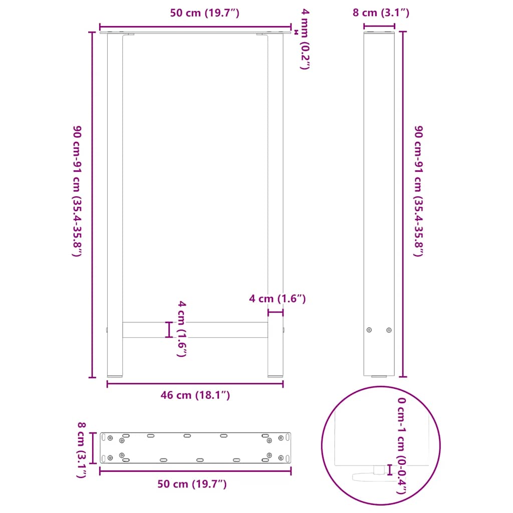 Noge za barski stol Prirodni čelik 2 kom 50 x (90-91) cm Čelik