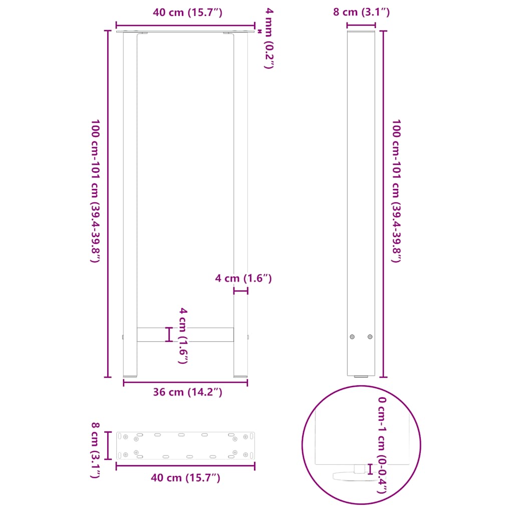 Noge za barski stol antracit boje 2 kom 40 x (100-101) cm čelik