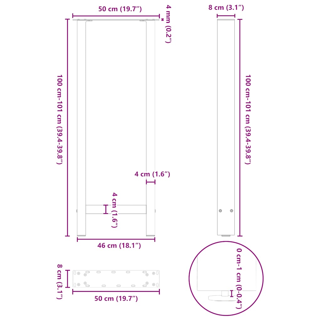 Noge za barski stol antracit boje 2 kom 50 x (100-101) cm čelik