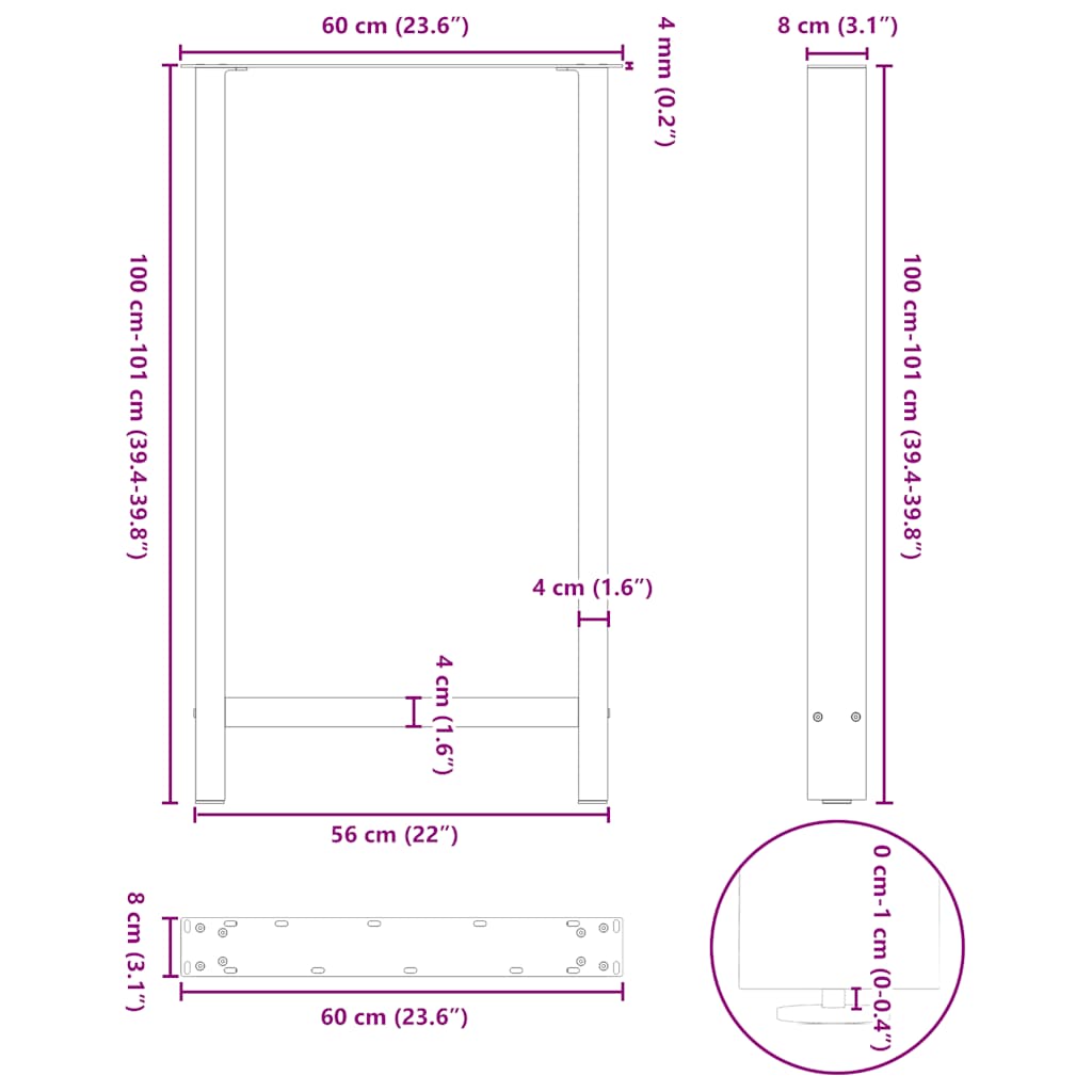 Noge za barski stol Bijele 2 kom 60 x (100-101) cm Čelične
