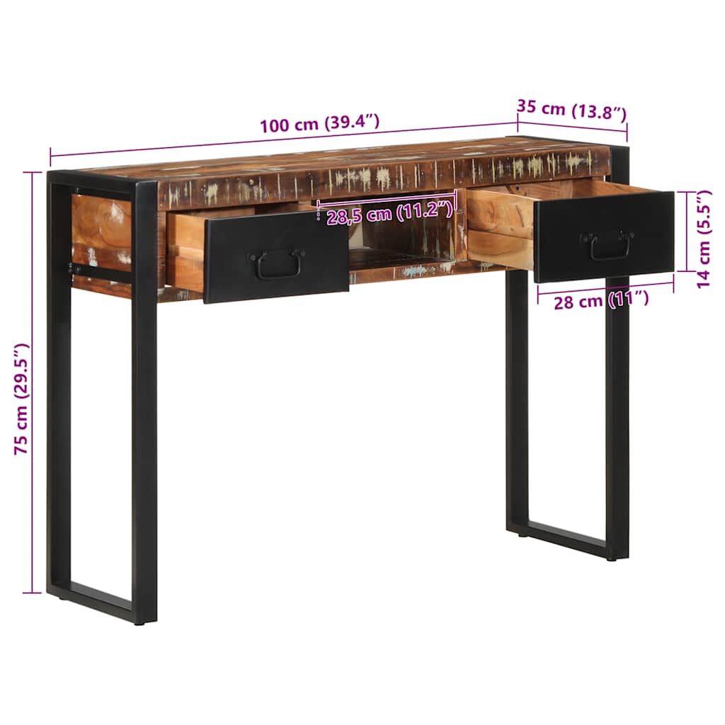 Konzolni stol Višebojni 100x35x75 cm puno drvo obrađeno