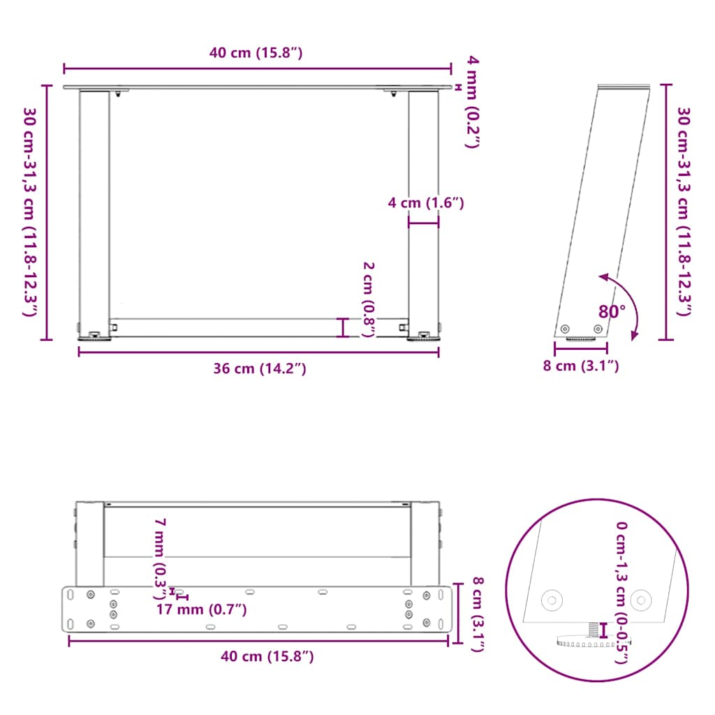 Noge za klub stolić U-oblik 2 kom antracit 40 x (30-31) cm čelik