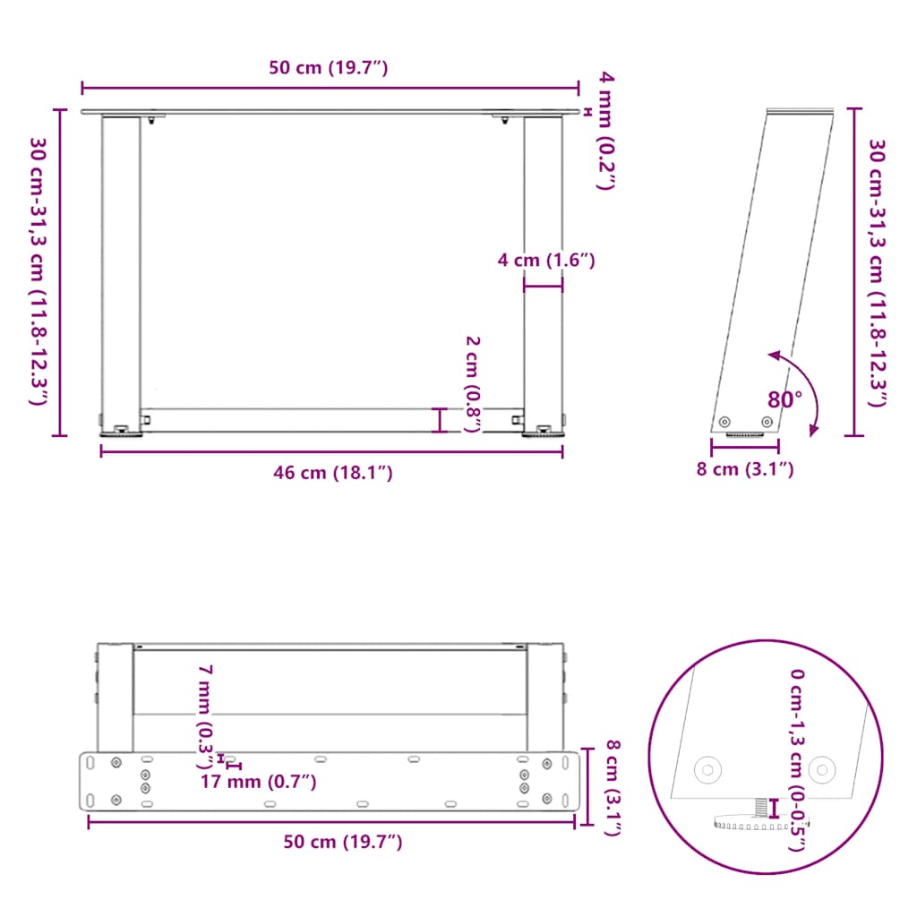 Noge za klub stolić U-oblik 2 kom Prirodni čelik 50 x (30-31) cm Čelik