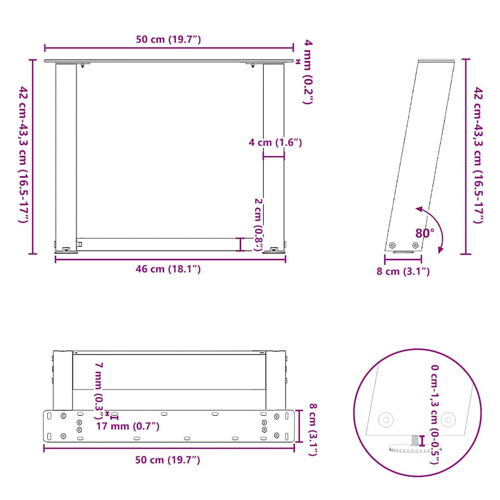 Noge za klub stolić U-oblik 2 kom Prirodni čelik 50 x (42-43) cm Čelik