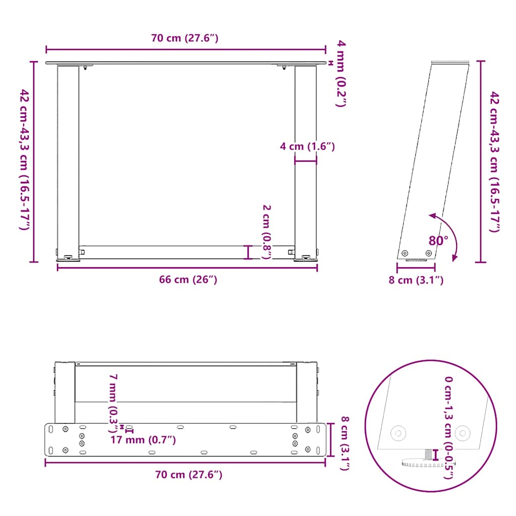 Noge za klub stolić U-oblik 2 kom Crne 70 x (42-43) cm Čelik