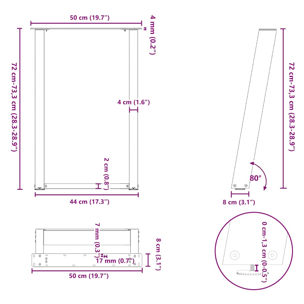 Noge za blagovaonski stol U-oblik 2 kom antracit 50 x (72-73) cm čelik