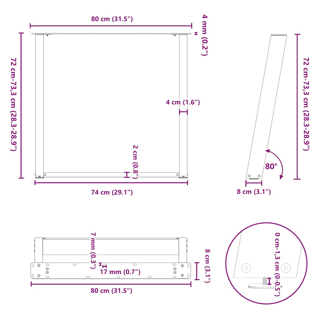 Noge za blagovaonski stol U-oblik 2 kom antracit 80 x (72-73) cm čelik