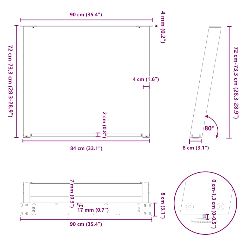 Noge za blagovaonski stol U-oblik 2 kom antracit 90 x (72-73) cm čelik