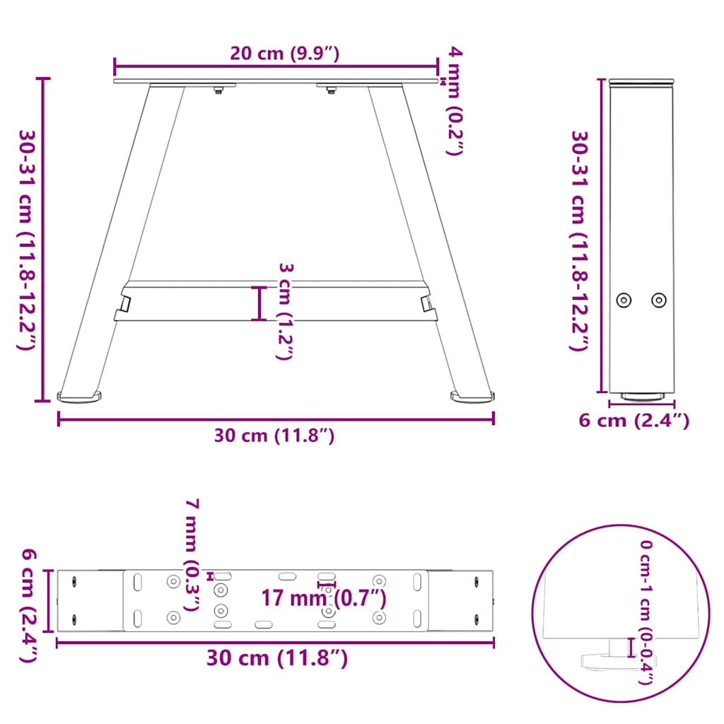 Noge za klub stolić A-oblika 2 kom antracit 30 x (30-31) cm čelik