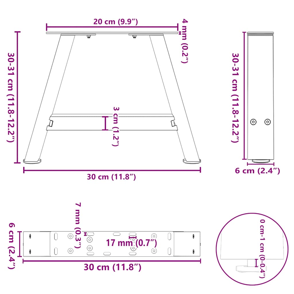 Noge za klub stolić A-oblika 2 kom 30 x (30-31) cm čelik