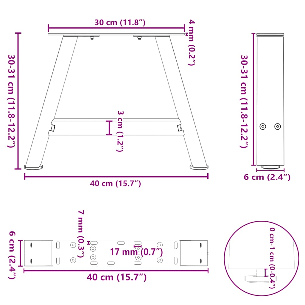 Noge za klub stolić A-oblika 2 kom antracit 40 x (30-31) cm čelik